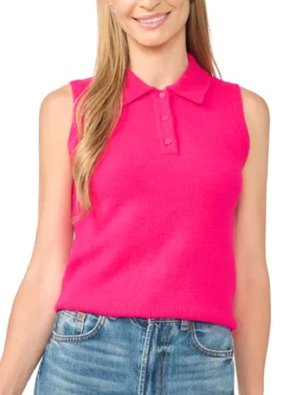 CeCe Bright Electric Pink Sleeveless Sweater Knit Top